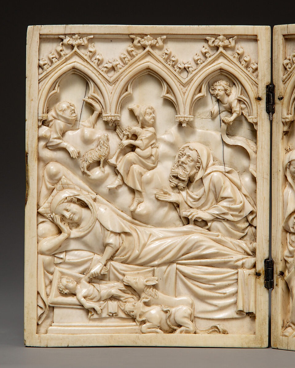 Diptych, Elephant ivory with metal mounts, French