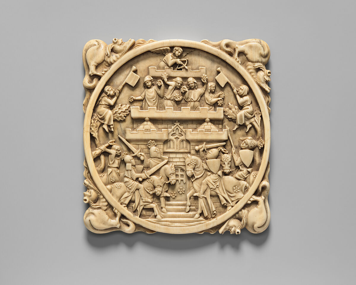 Mirror Cover with the Attack on the Castle of Love, Ivory (?) or some kind of plastic, European (Medieval style) 