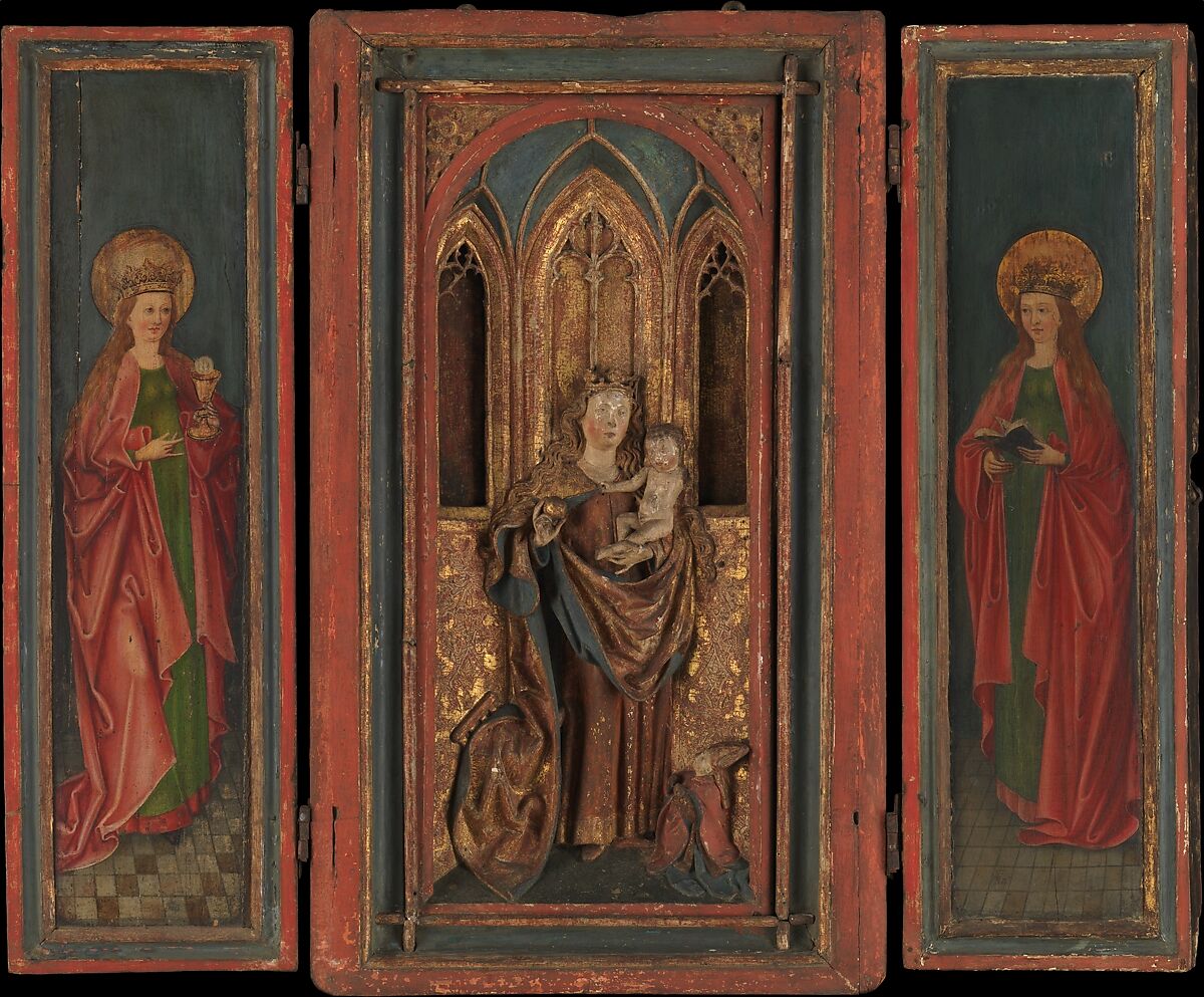 Altar Shrine with Madonna and Child with Donor, Tempera and oil on wood, South German 
