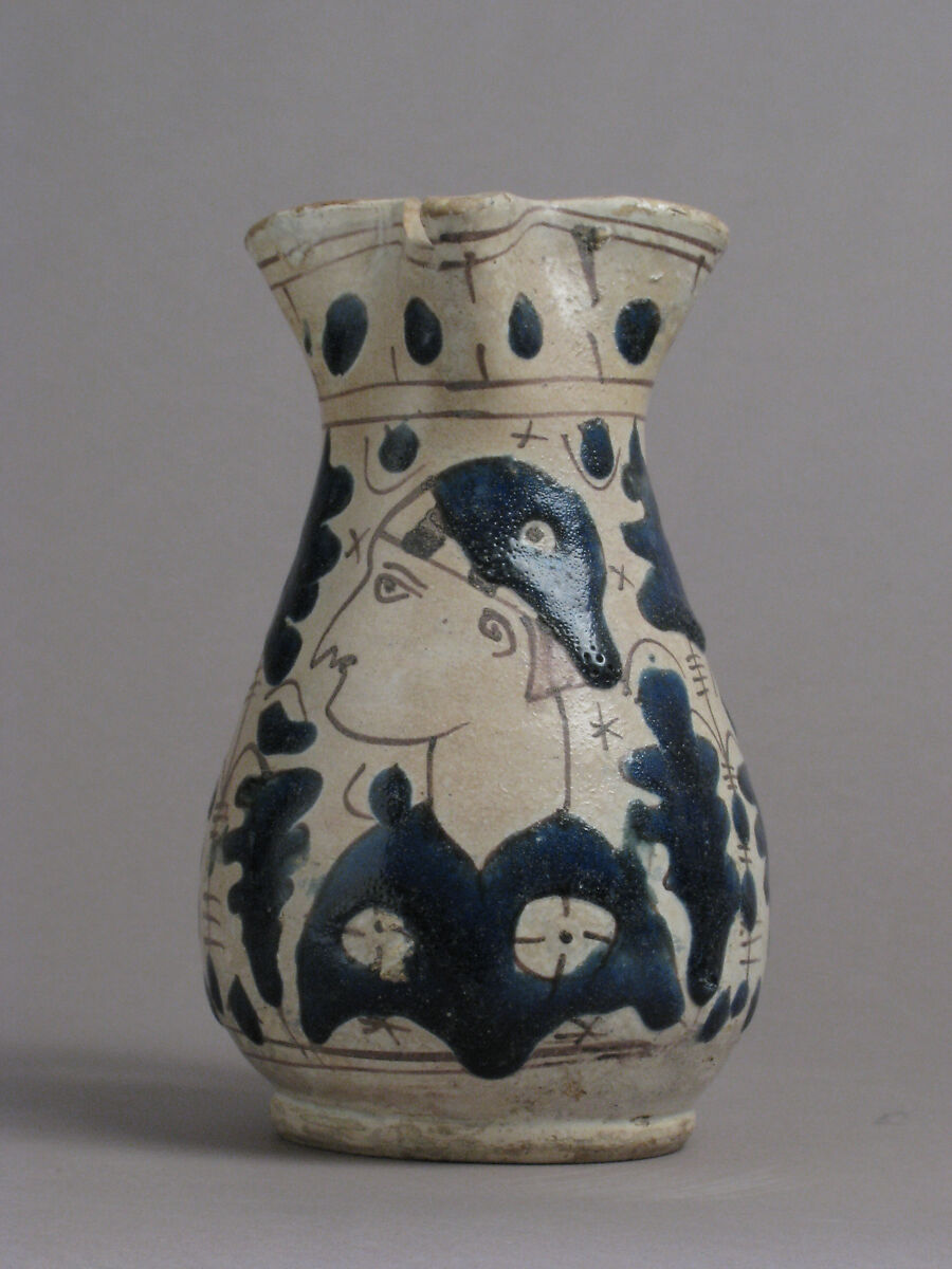 Jug with Figure in Profile, Tin-glazed earthenware, Italian