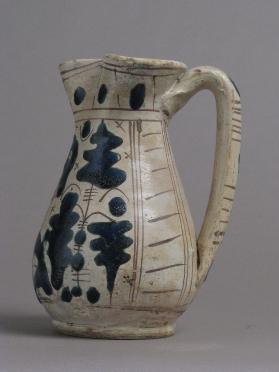 Jug with Figure in Profile, Tin-glazed earthenware, Italian