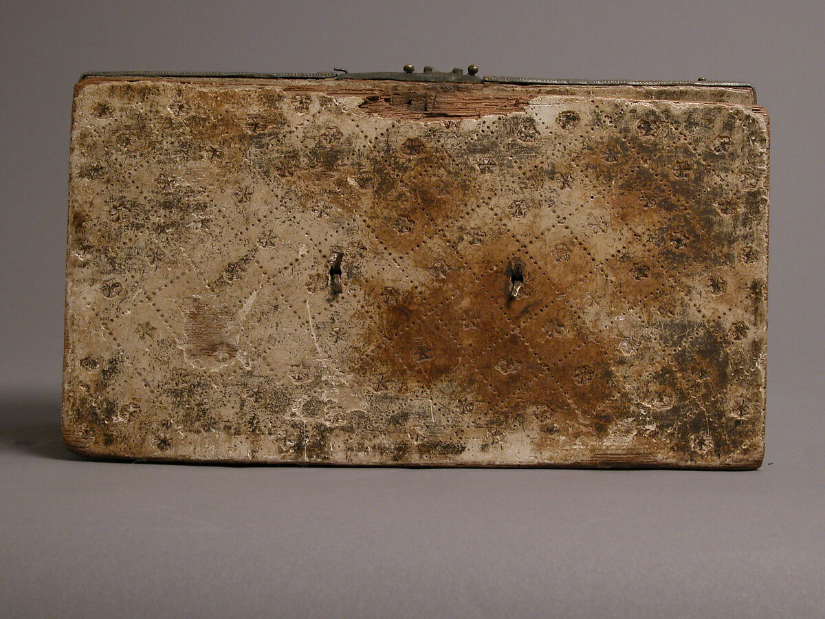 Box, Lead, gilding, wood, gesso, copper alloy handle and lock plate, traces of red textile, German