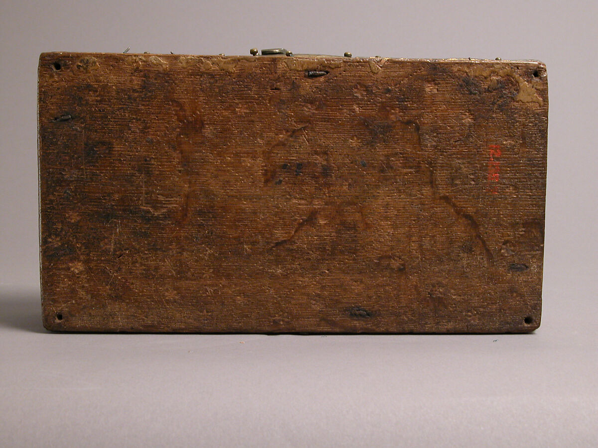 Box, Lead, gilding, wood, gesso, copper alloy handle and lock plate, traces of red textile, German