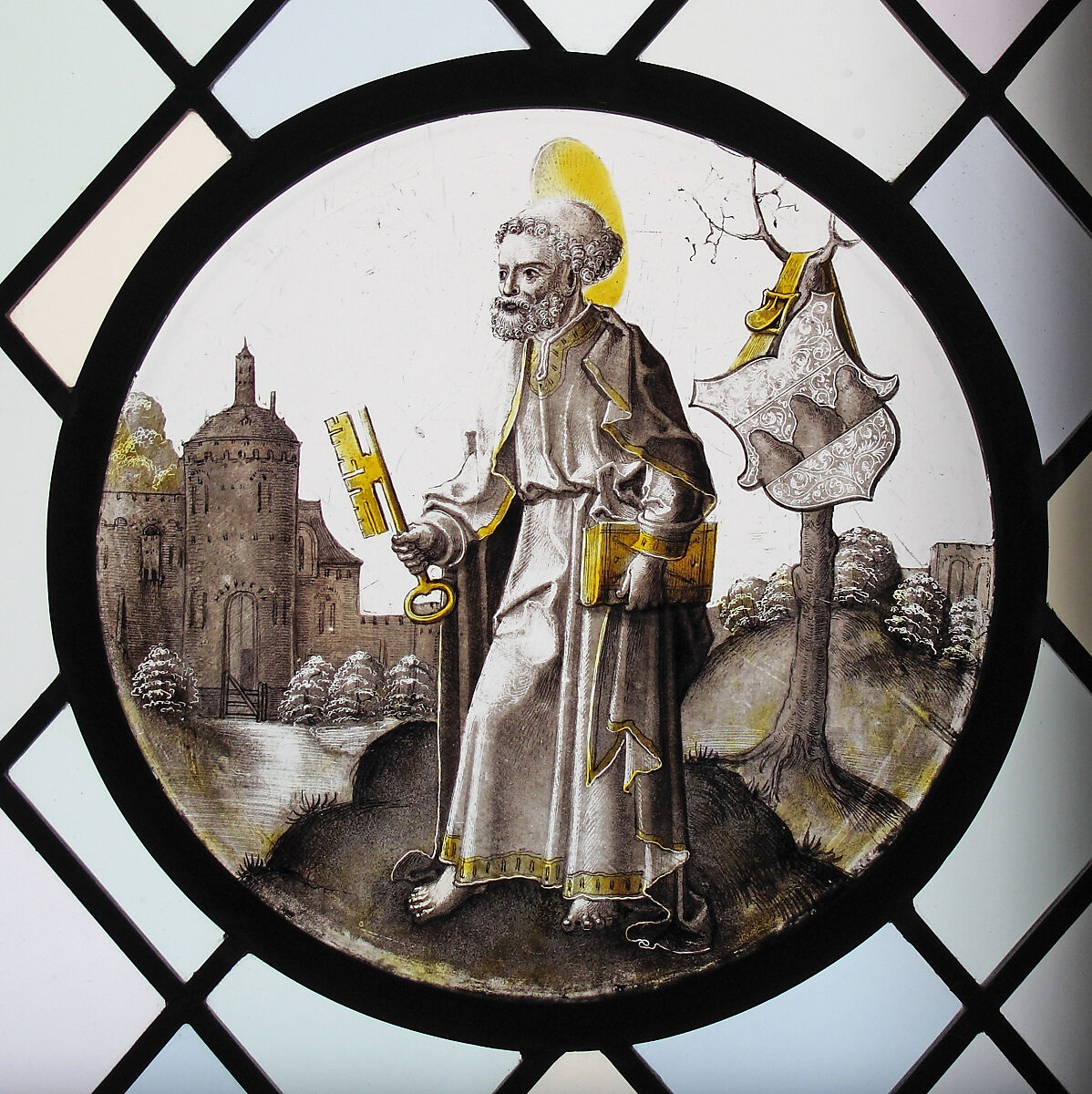 Roundel with Saint Peter, Colorless glass, vitreous paint and silver stain, South Netherlandish 