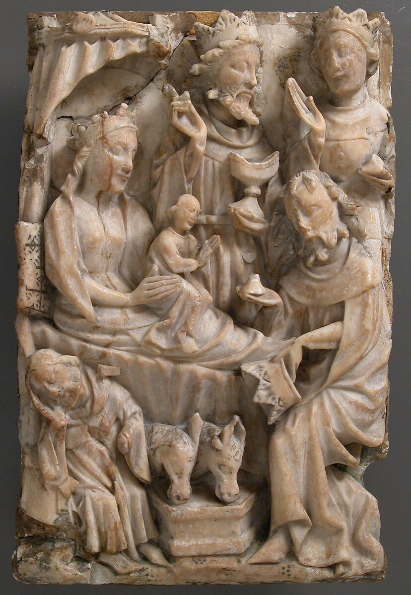 Adoration of the Magi, School of Nottingham (British), Alabaster with paint and gilding, British 