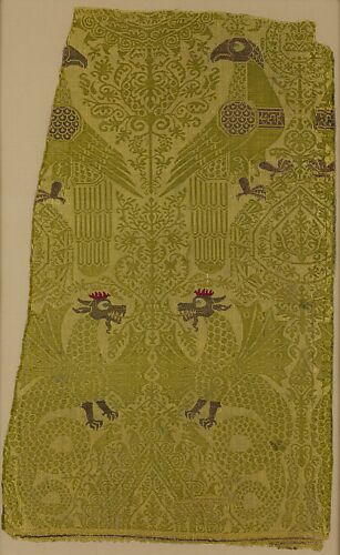 Textile Fragment with brocade with Bird, Dragon, and Palmette Motifs