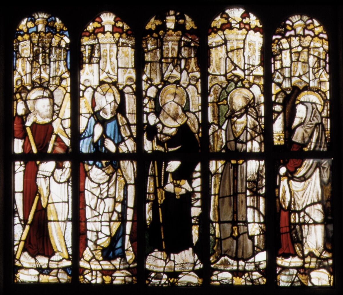 Composite Window of English Stained Glass, Pot-metal, white glass, vitreous paint, silver stain, British