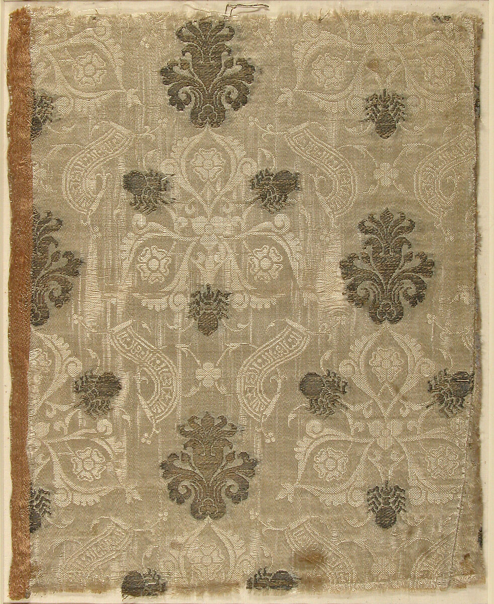 Textile with Brocade, Silk, gold thread, Spanish or Italian (?) 