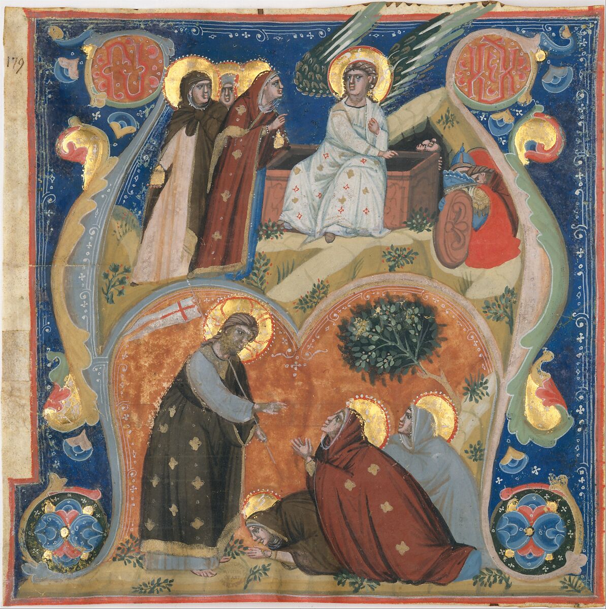 Manuscript Illumination with Scenes of Easter in an Initial A, from an Antiphonary