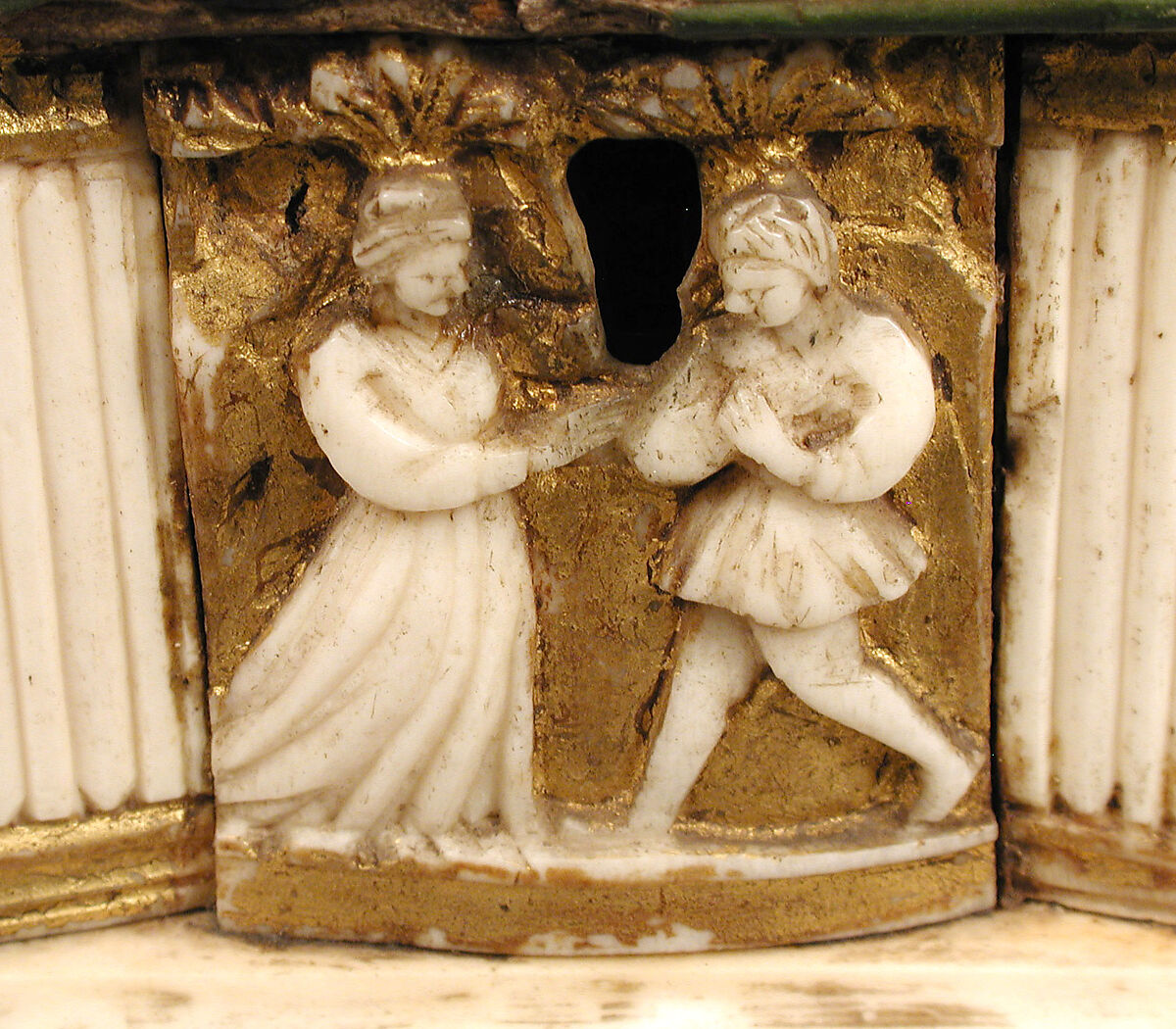 Hexagonal Casket, North Italian Workshop, Wood, bone, paint, gilding, iron, velvet, and metal-wrapped textile, North Italian