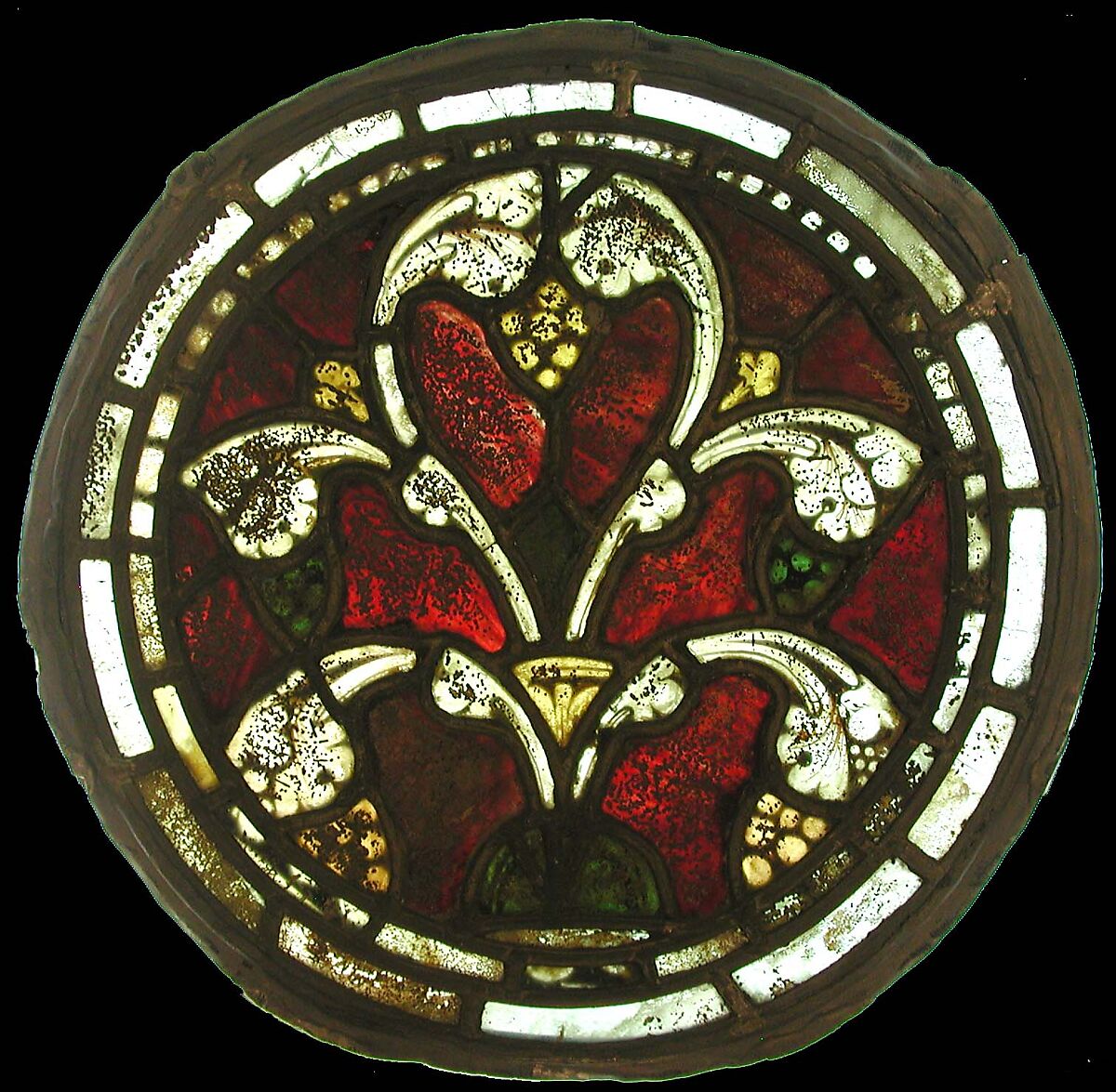 Ornamental Roundel, Pot metal and colorless glass, vitreous paint, and silver stain, British