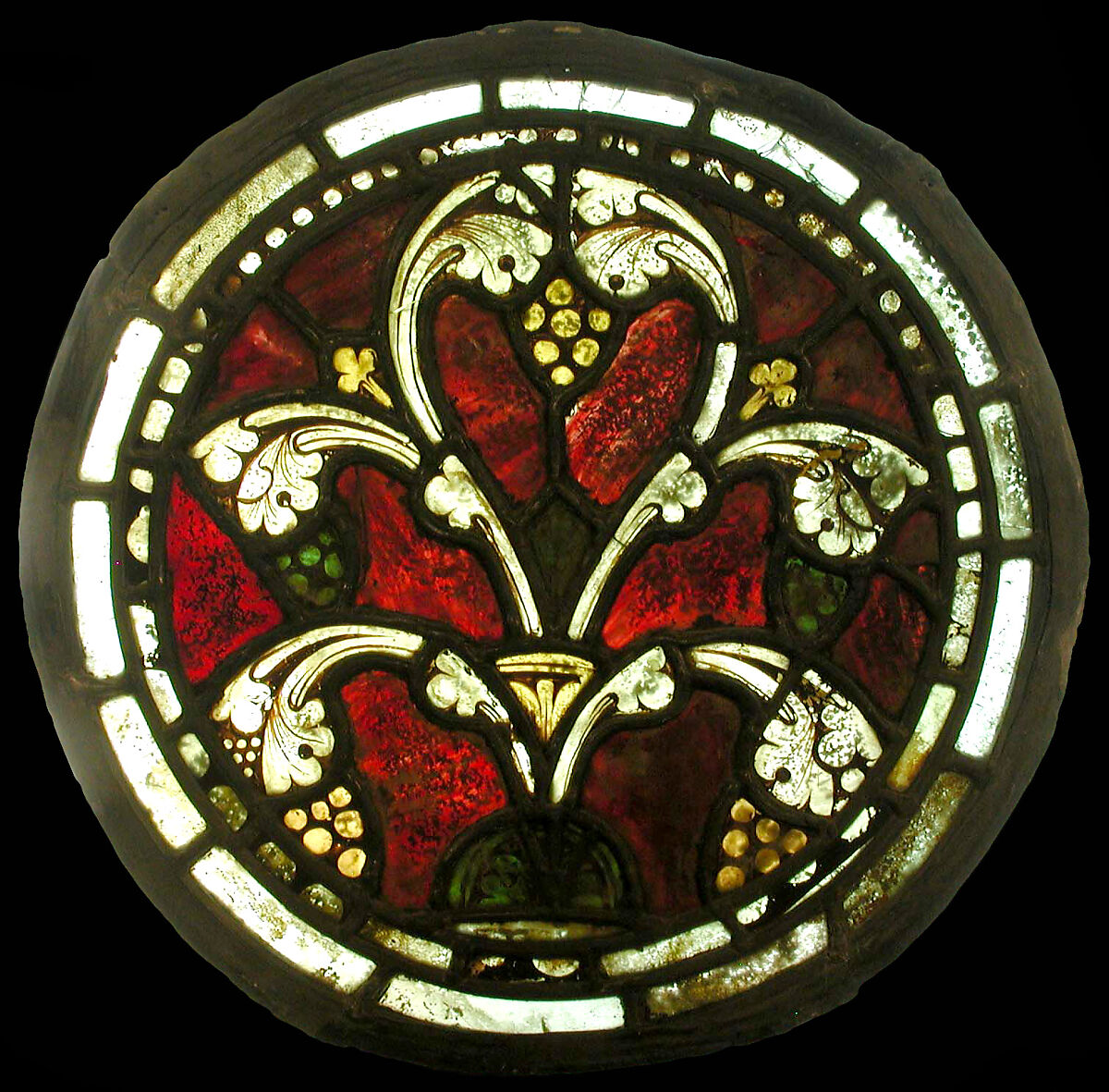 Ornamental Roundel, Pot metal and colorless glass, vitreous paint, and silver stain, British 