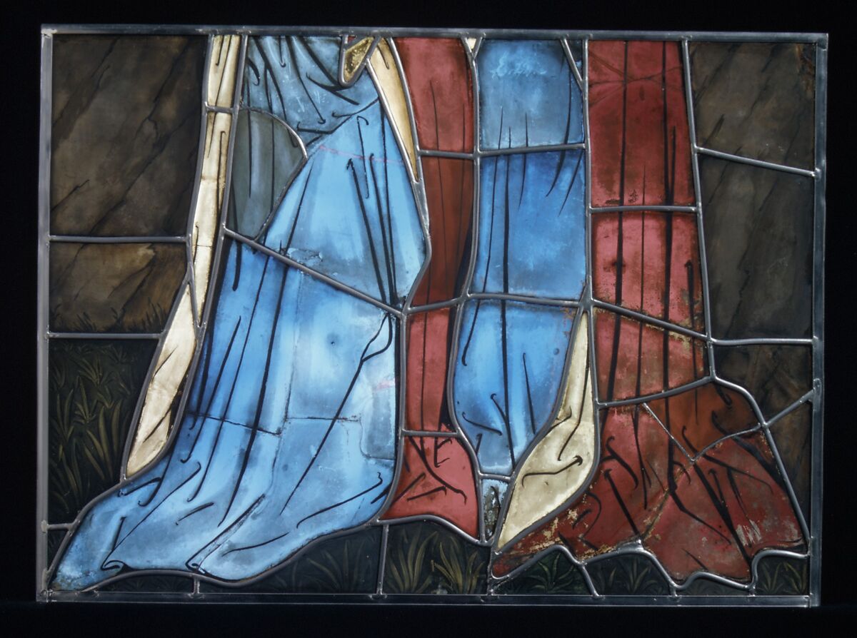 Stained Glass Panel with the Visitation, Pot metal, white glass, vitreous paint, silver stain, olive-green enamel, German