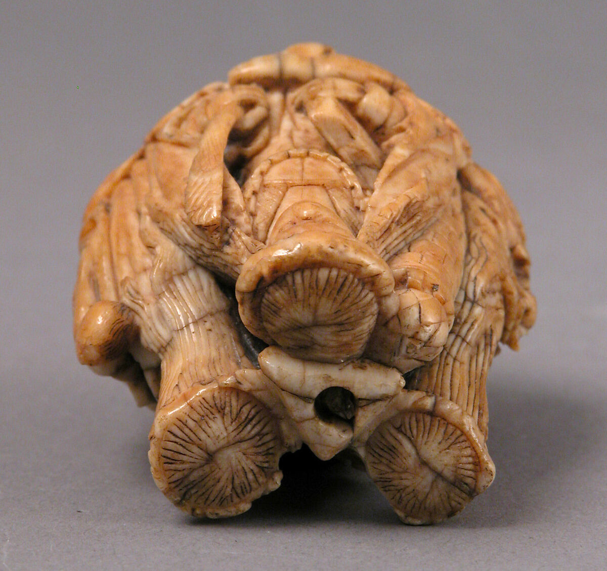 Rosary Terminal Bead with the Virgin and Child, Saint Barbara, and Saint Catherine, Elephant ivory, French (?)