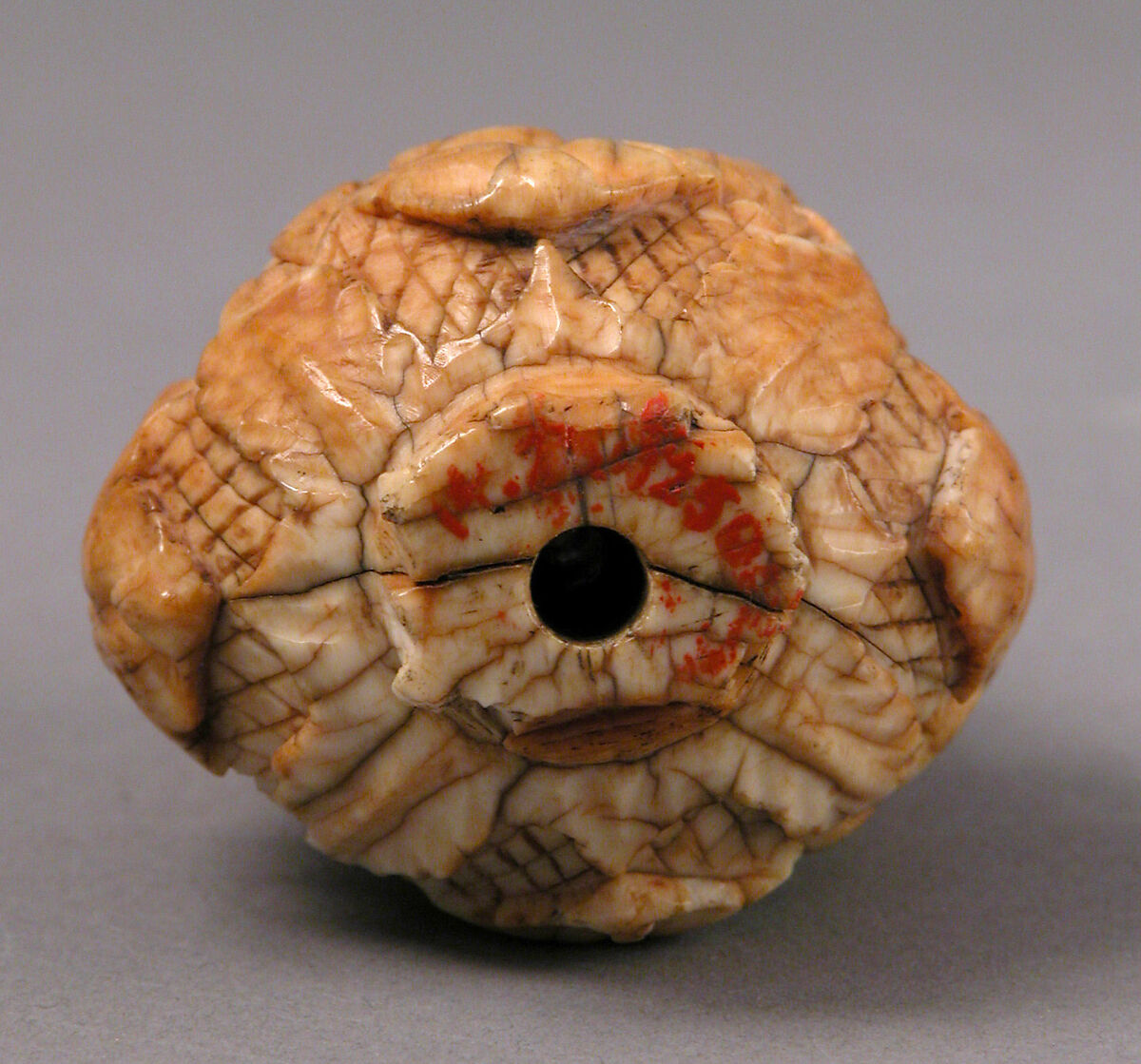 Rosary Terminal Bead with the Virgin and Child, Saint Barbara, and Saint Catherine, Elephant ivory, French (?)