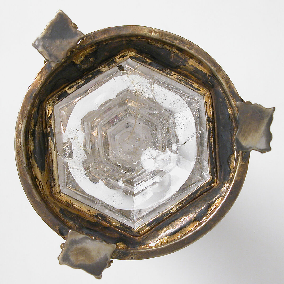 Covered Cup, Rock crystal, gilt silver, glass cabochons and pearls, German