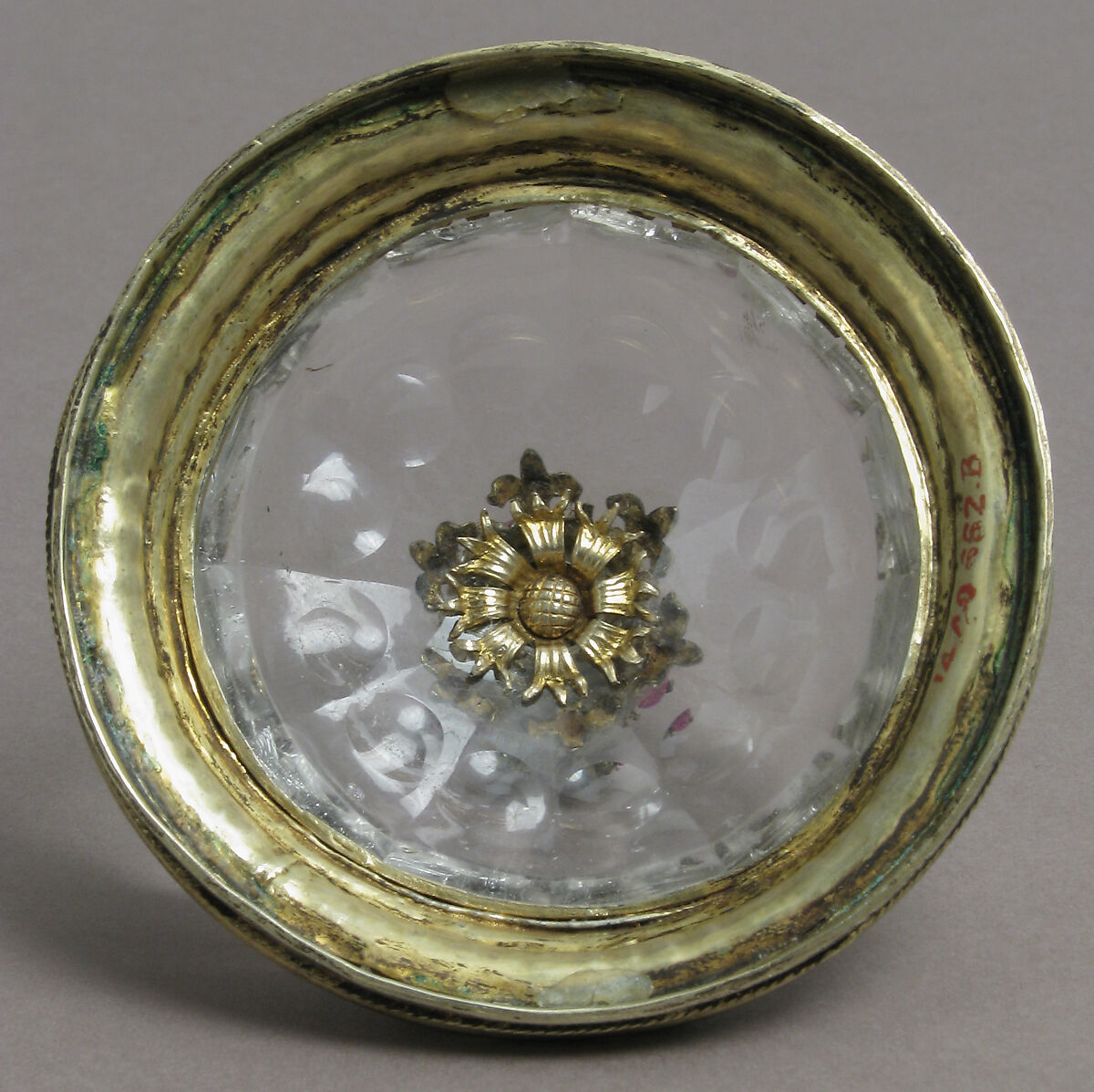 Covered Cup, Rock crystal, gilt silver, glass cabochons and pearls, German