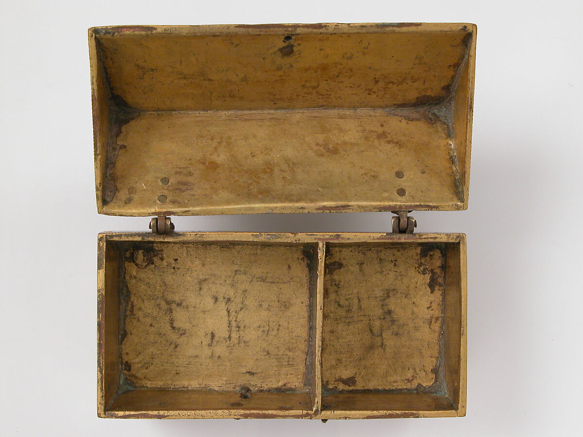 Reliquary, Copper: engraved, scraped, stippled, and gilt; champlevé enamel: blue-black, two medium blues and one light blue, turquoise, light green, yellow, red and white, French