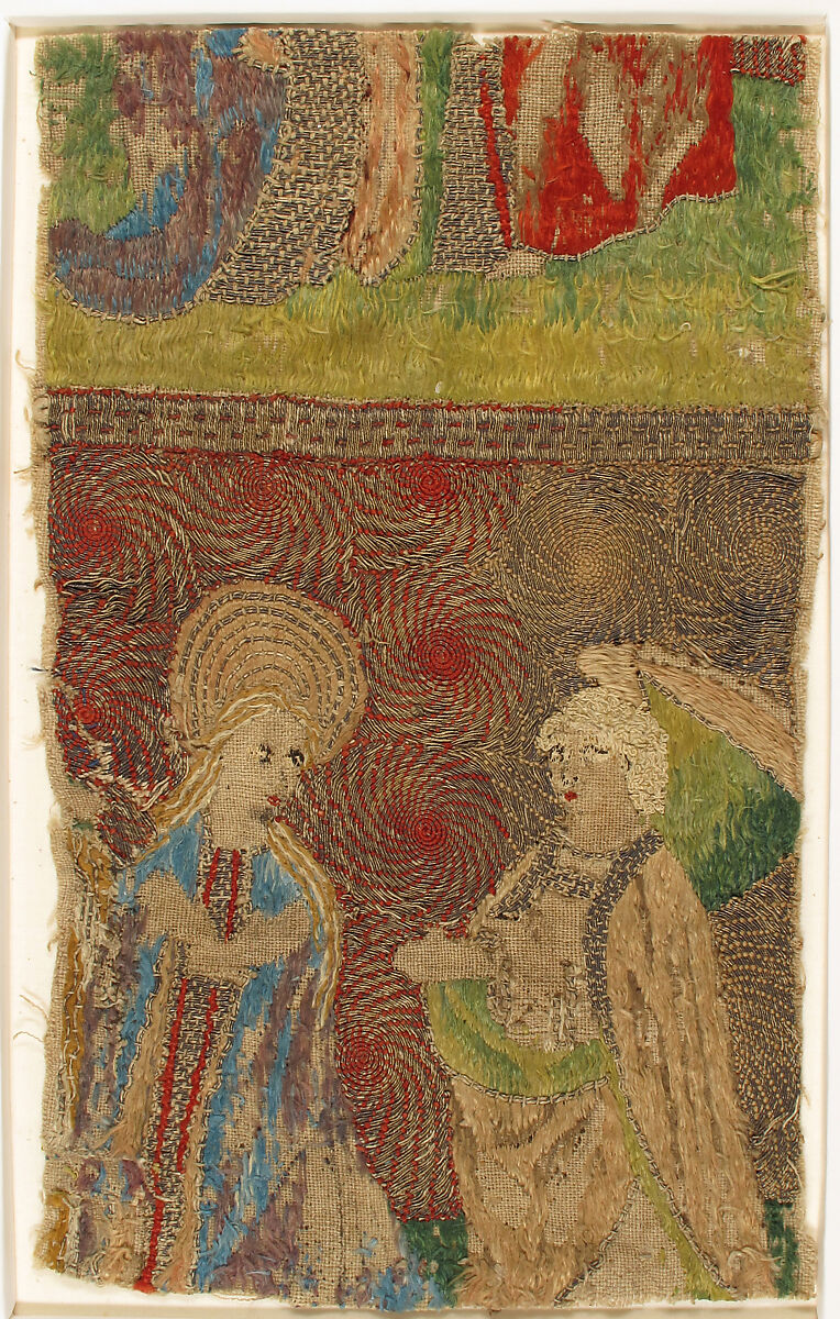 Panel with the Virgin and Gabriel Annunciate, Silk on linen (?), German 