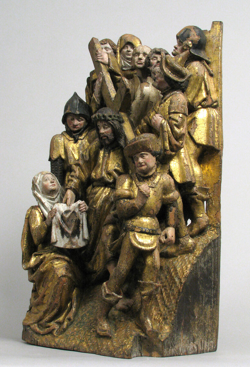 The Way to Calvary, with Saint Veronica Receiving the Veil Imprinted with the Face of Christ, Walnut, paint and gilding, South Netherlandish