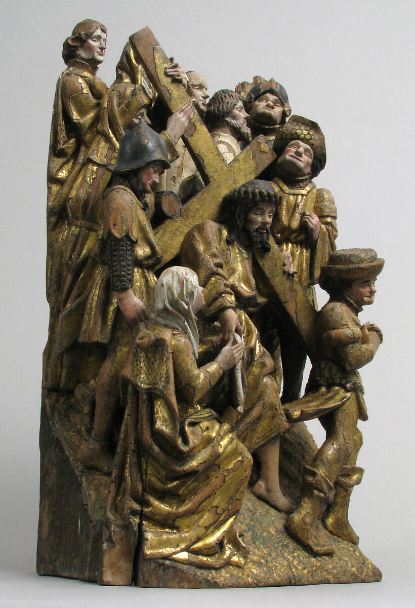 The Way to Calvary, with Saint Veronica Receiving the Veil Imprinted with the Face of Christ, Walnut, paint and gilding, South Netherlandish