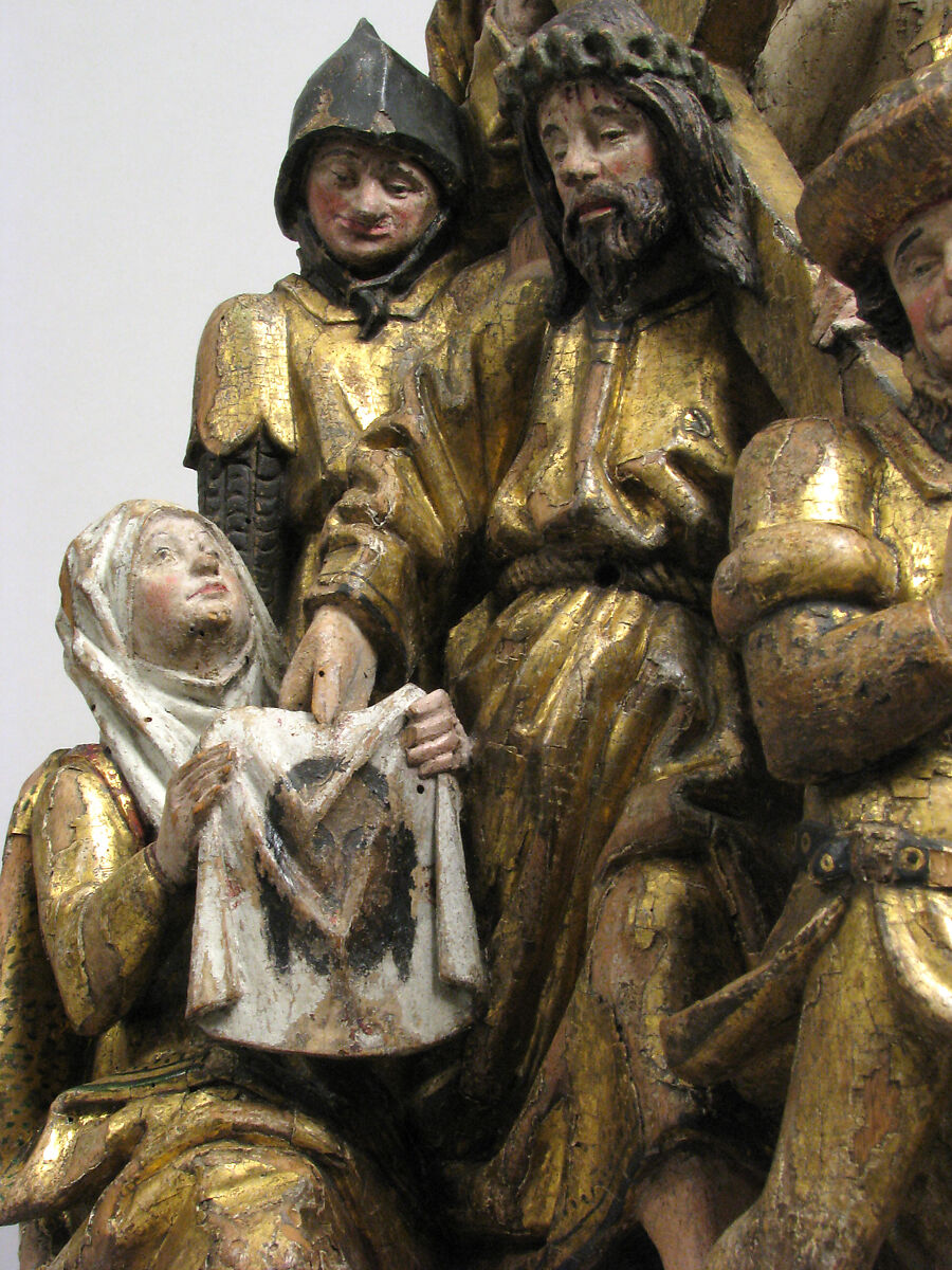 The Way to Calvary, with Saint Veronica Receiving the Veil Imprinted with the Face of Christ, Walnut, paint and gilding, South Netherlandish