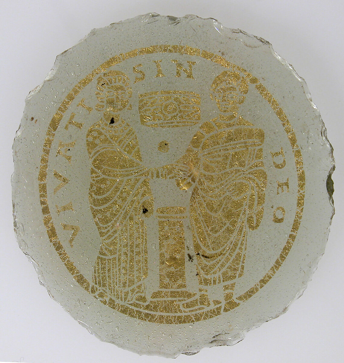 Bowl Base with a Marriage Scene, Glass, gold leaf, Roman or Byzantine