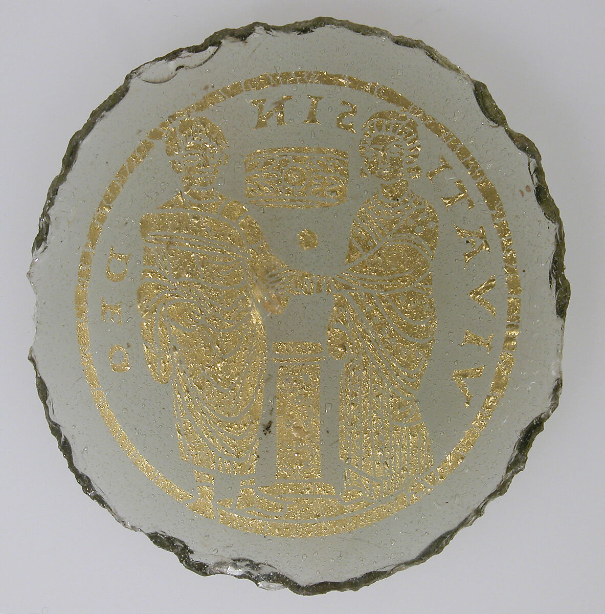 Bowl Base with a Marriage Scene, Glass, gold leaf, Roman or Byzantine