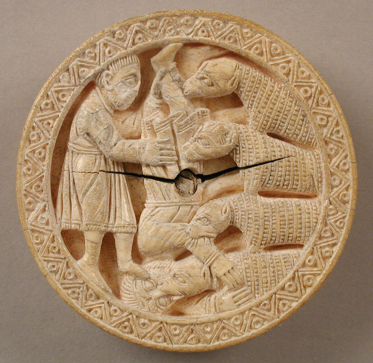 Game Piece with Hercules Throwing Diomedes to His Man-Eating Horses, Elephant ivory, German 