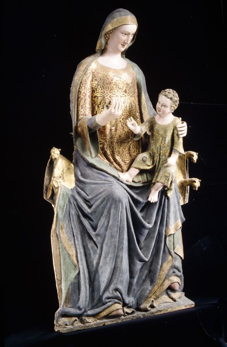 Enthroned Virgin and Child, Wooden core, painted canvas and gesso, Italian
