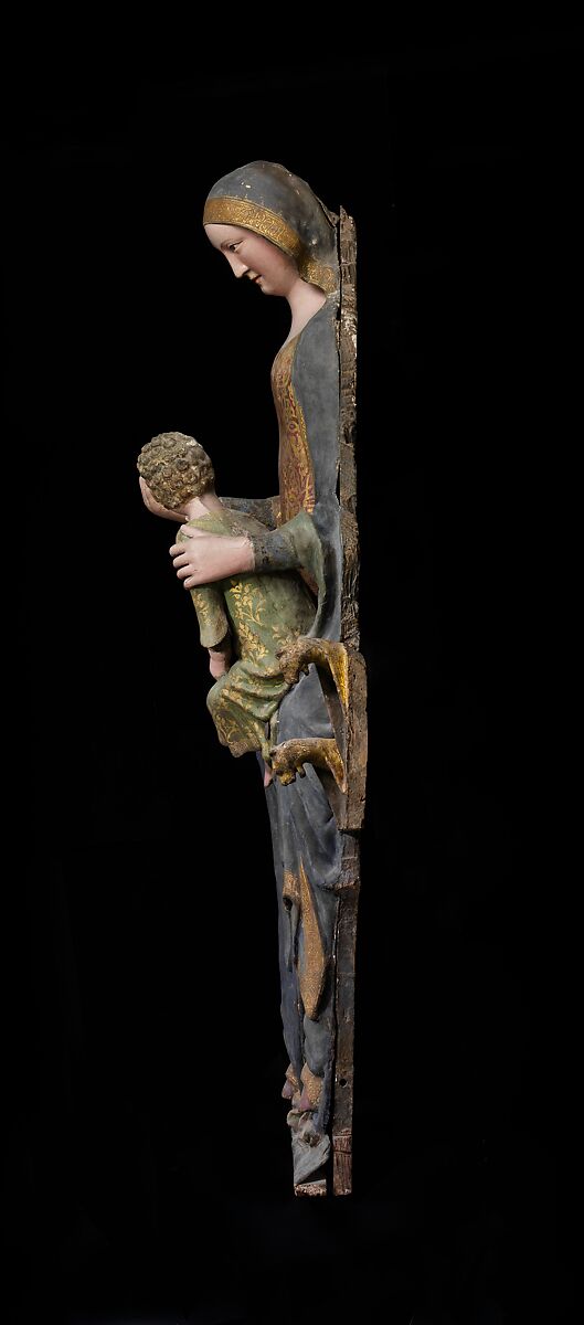 Enthroned Virgin and Child, Wooden core, painted canvas and gesso, Italian