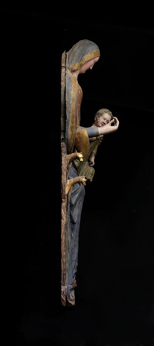 Enthroned Virgin and Child, Wooden core, painted canvas and gesso, Italian