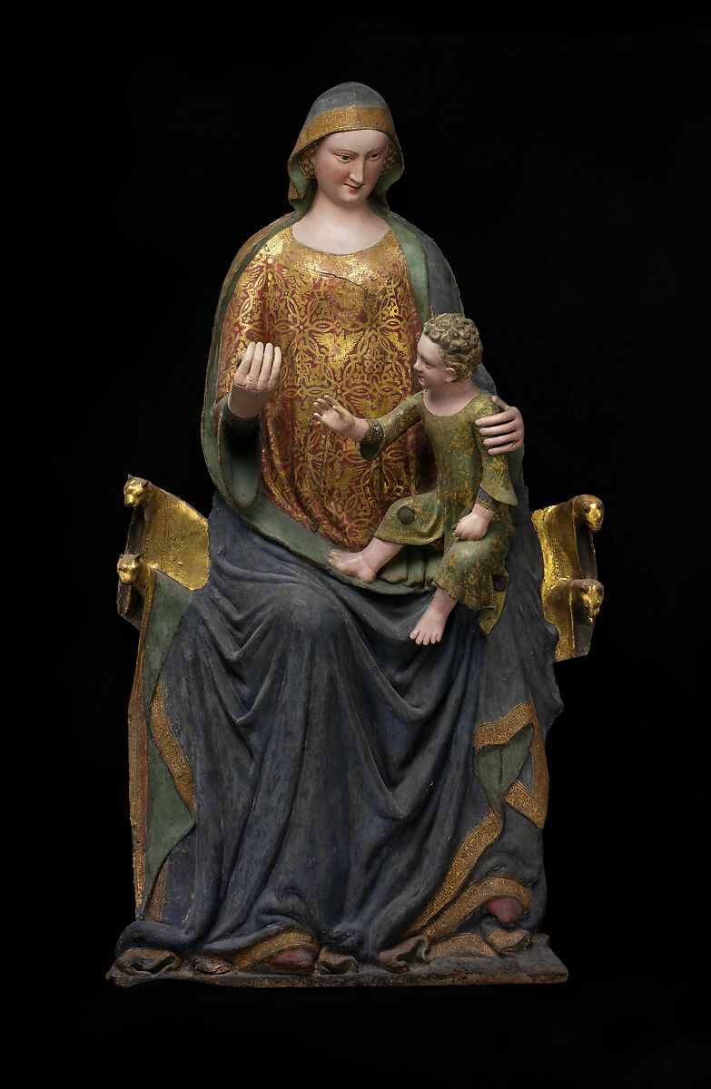 Enthroned Virgin and Child, Wooden core, painted canvas and gesso, Italian 