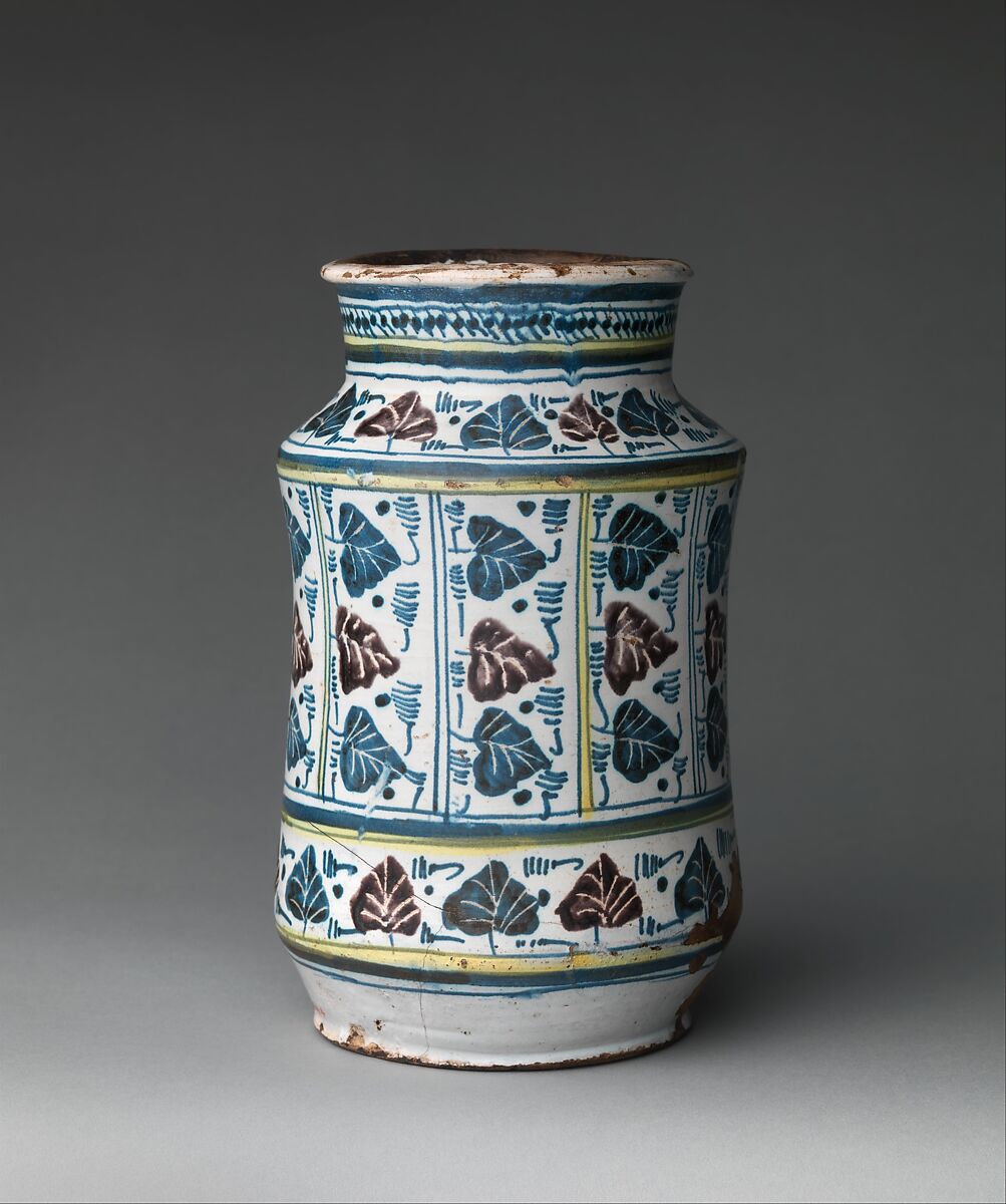 Pharmacy Jar, Tin-glazed earthenware, Italian 