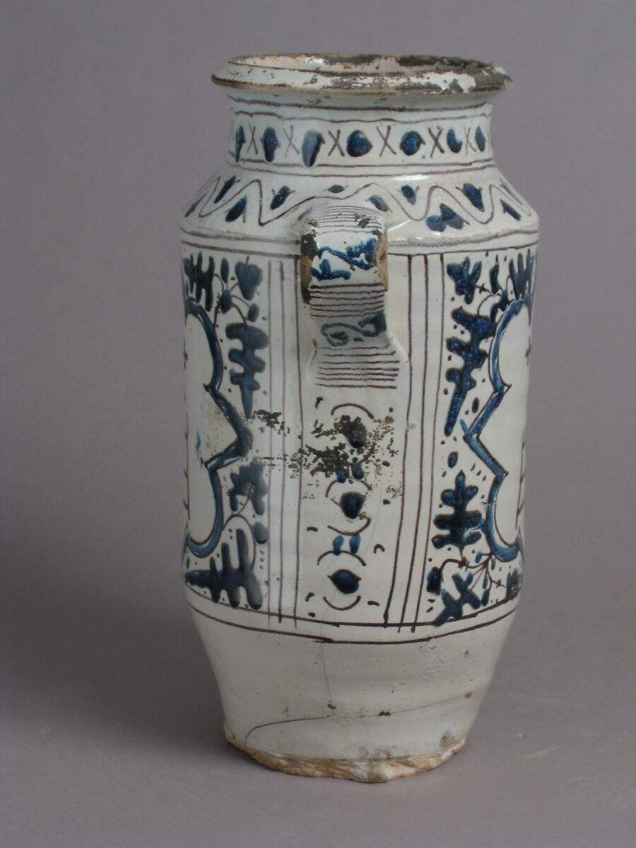 Pharmacy Jar with the Arms of the Hospital of Santa Maria della Scala, Tin-glazed earthenware, Italian