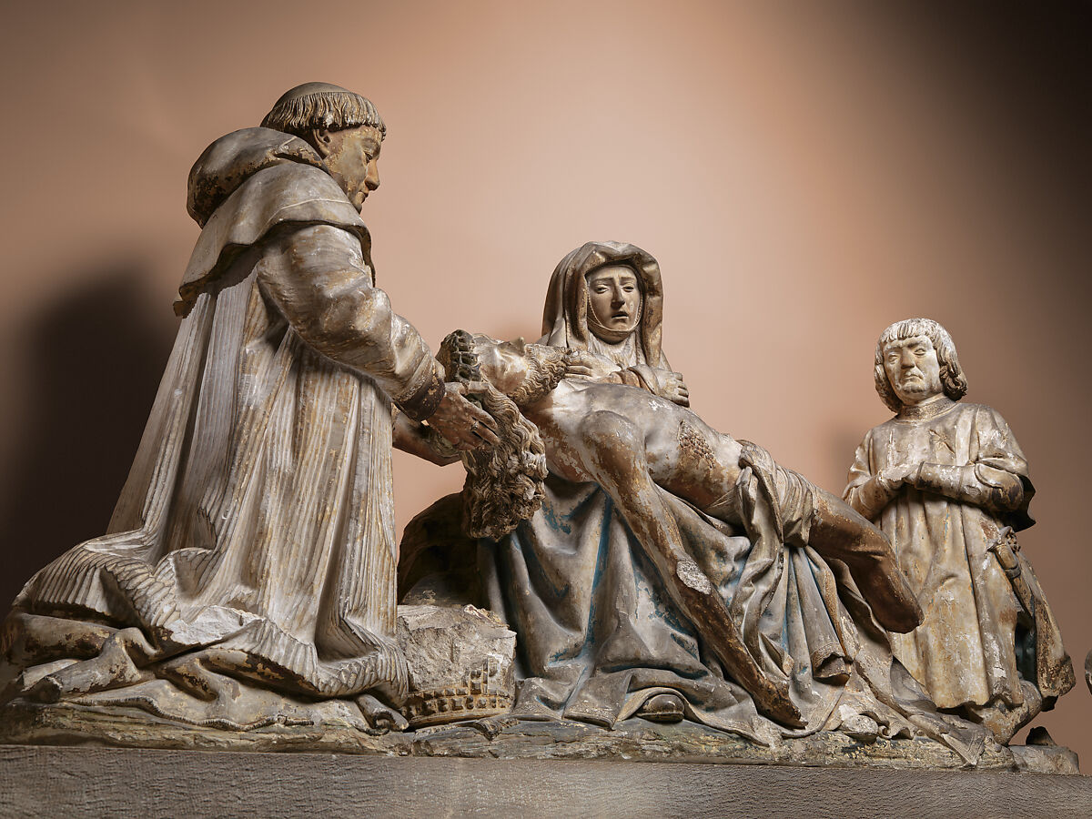 Pietà with Donors, Limestone, traces of polychromy, French