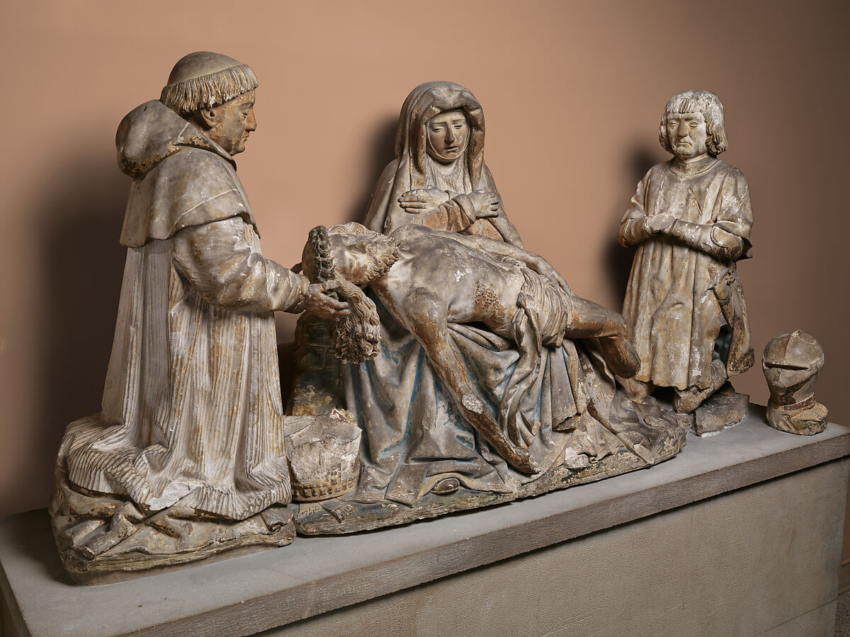 Pietà with Donors, Limestone, traces of polychromy, French