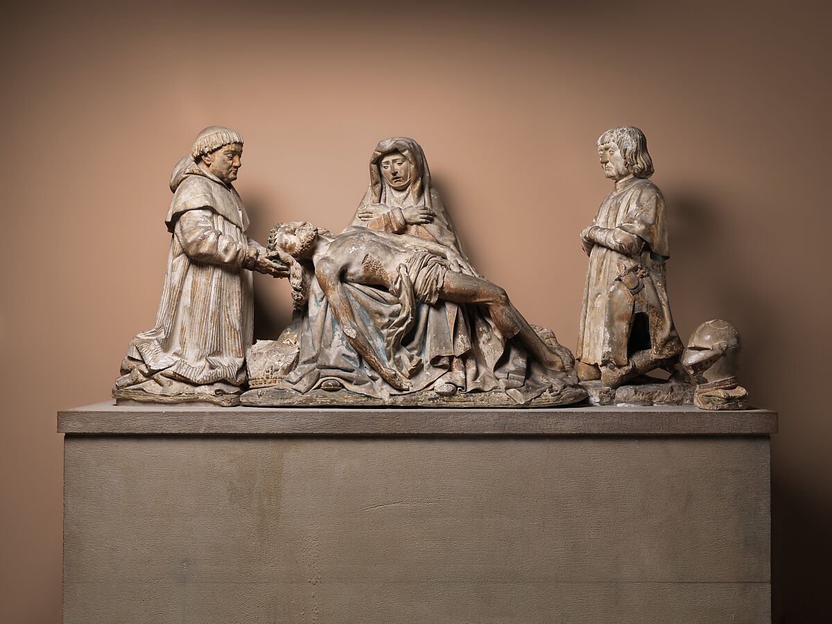 Pietà with Donors, Limestone, traces of polychromy, French 