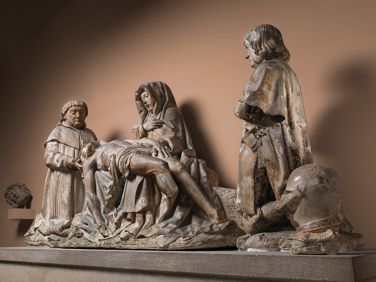 Pietà with Donors, Limestone, traces of polychromy, French