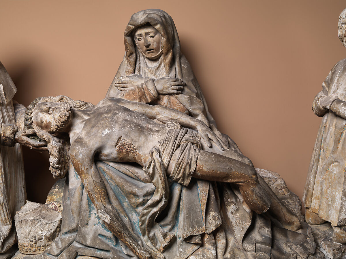 Pietà with Donors, Limestone, traces of polychromy, French