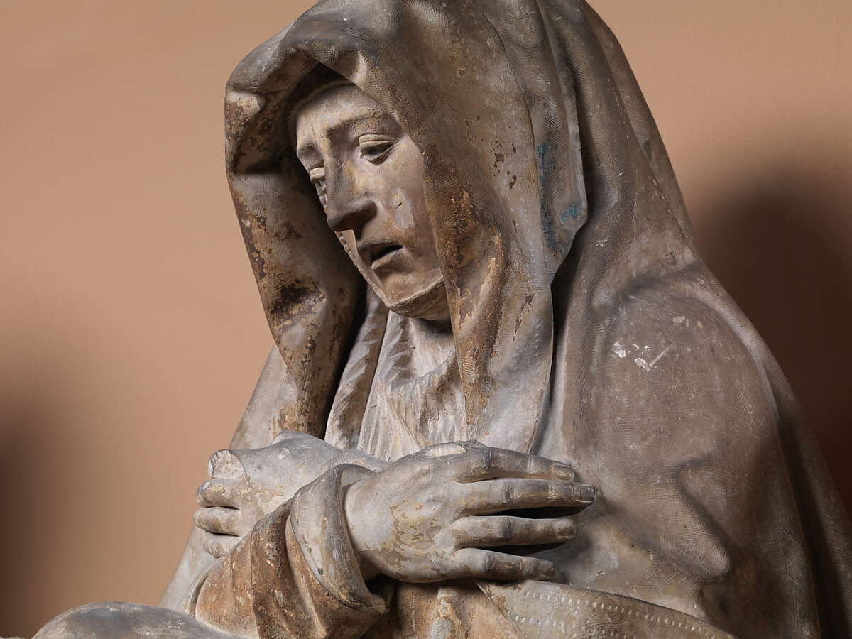 Pietà with Donors, Limestone, traces of polychromy, French