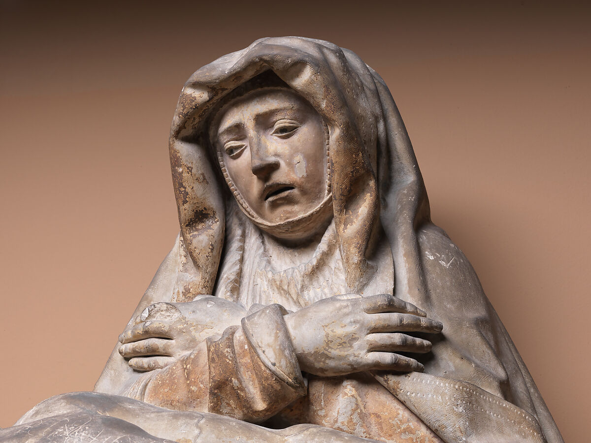 Pietà with Donors, Limestone, traces of polychromy, French