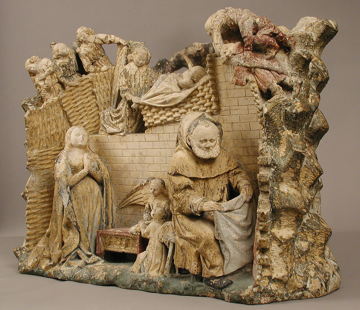 Nativity, Circle of Antoine Le Moiturier (French, ca. 1425–ca. 1497), Limestone with later paint and gilding, French