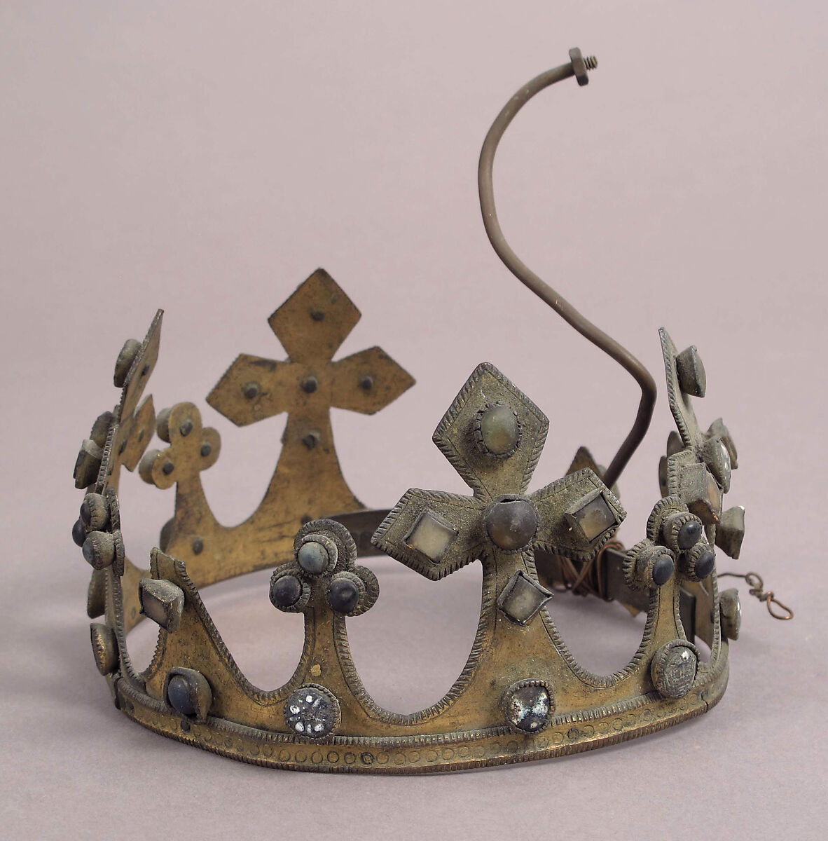 Crown, Gilt-copper alloy, enamel and glass cabochons, French 