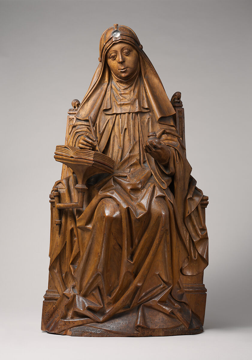 Saint Bridget of Sweden, Master of Soeterbeeck (active ca. 1470–80), Walnut, rock crystal cabochon. Originally painted., South Netherlandish 