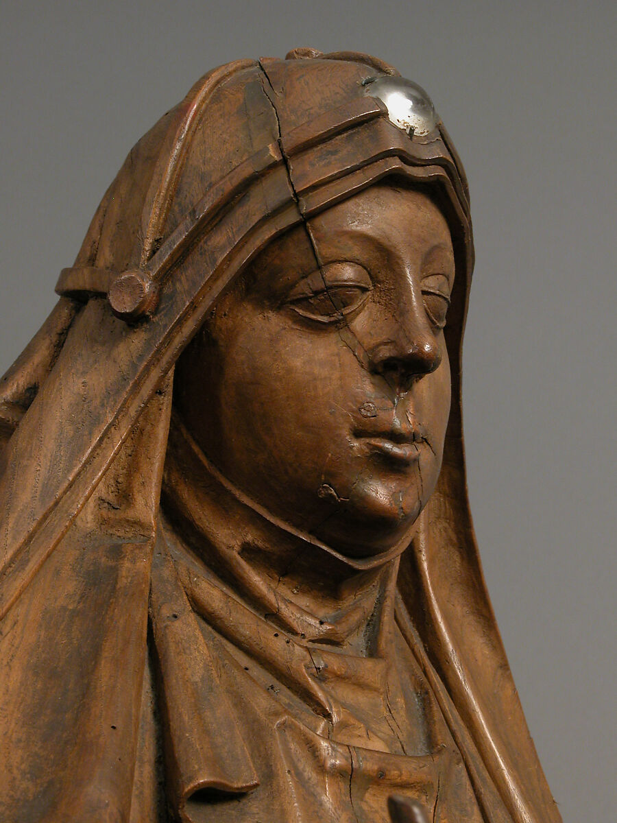Saint Bridget of Sweden, Master of Soeterbeeck (active ca. 1470–80), Walnut, rock crystal cabochon. Originally painted., South Netherlandish