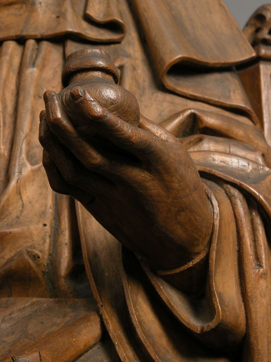 Saint Bridget of Sweden, Master of Soeterbeeck (active ca. 1470–80), Walnut, rock crystal cabochon. Originally painted., South Netherlandish