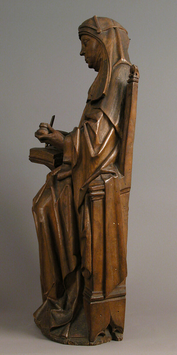 Saint Bridget of Sweden, Master of Soeterbeeck (active ca. 1470–80), Walnut, rock crystal cabochon. Originally painted., South Netherlandish