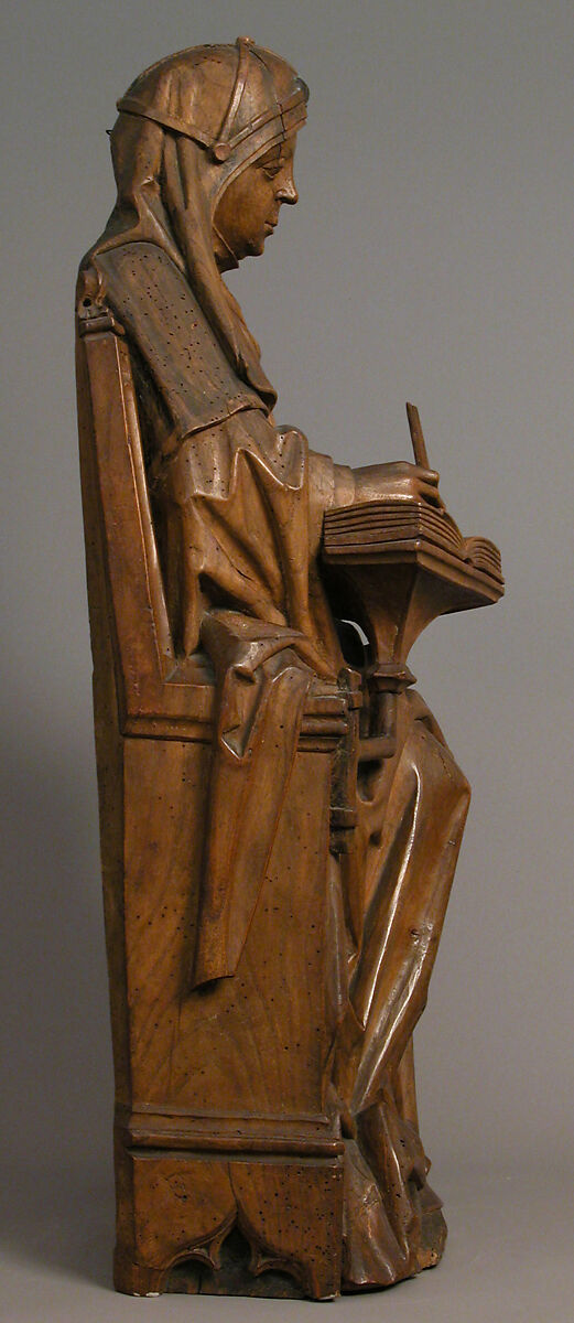 Saint Bridget of Sweden, Master of Soeterbeeck (active ca. 1470–80), Walnut, rock crystal cabochon. Originally painted., South Netherlandish