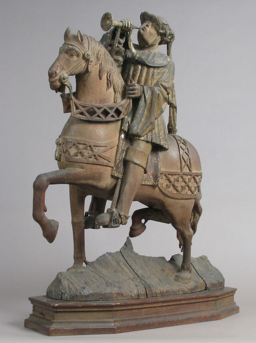 Trumpeter, Oak, traces of polychromy and gilding, South Netherlandish
